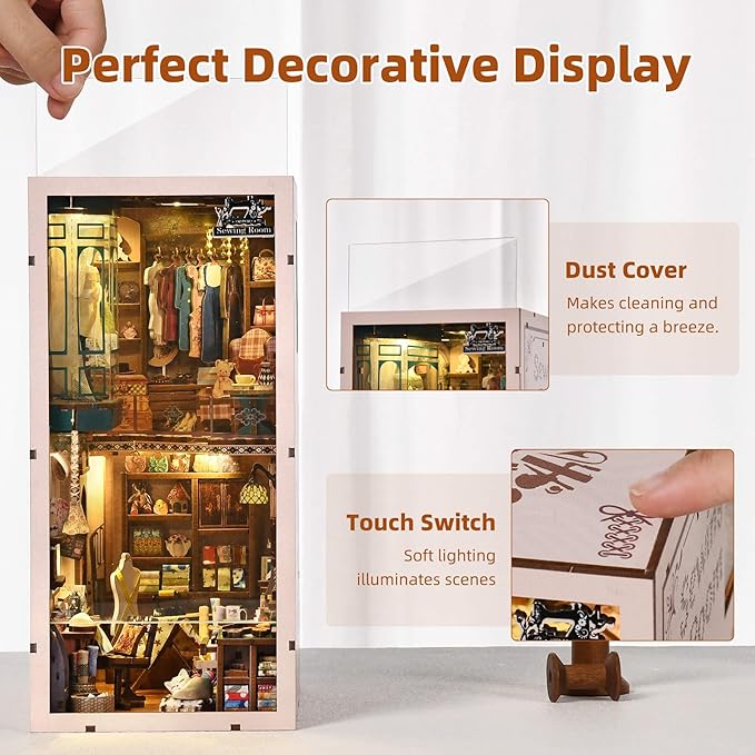 Book Nook Kit - DIY Miniature House Dollhouse Kit for Adults and Teens, Booknook Tiny House Bookshelf Decor 3D Wooden Puzzle, Gifts for Family Friends (Sewing Room)