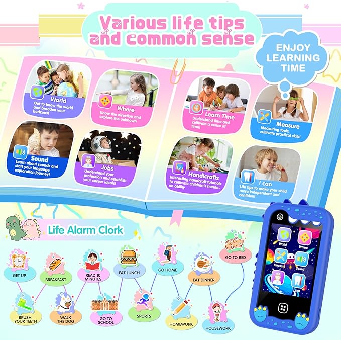 Kids Smart Phone for Girls, Kids Toys Cell Phone 2.8" Touchscreen Toddler Learning Play Toy Phone with Dual Camera, Game, Music Player, 8GB Card Birthday Gifts for Girls Boy Age 4-12 (Blue)