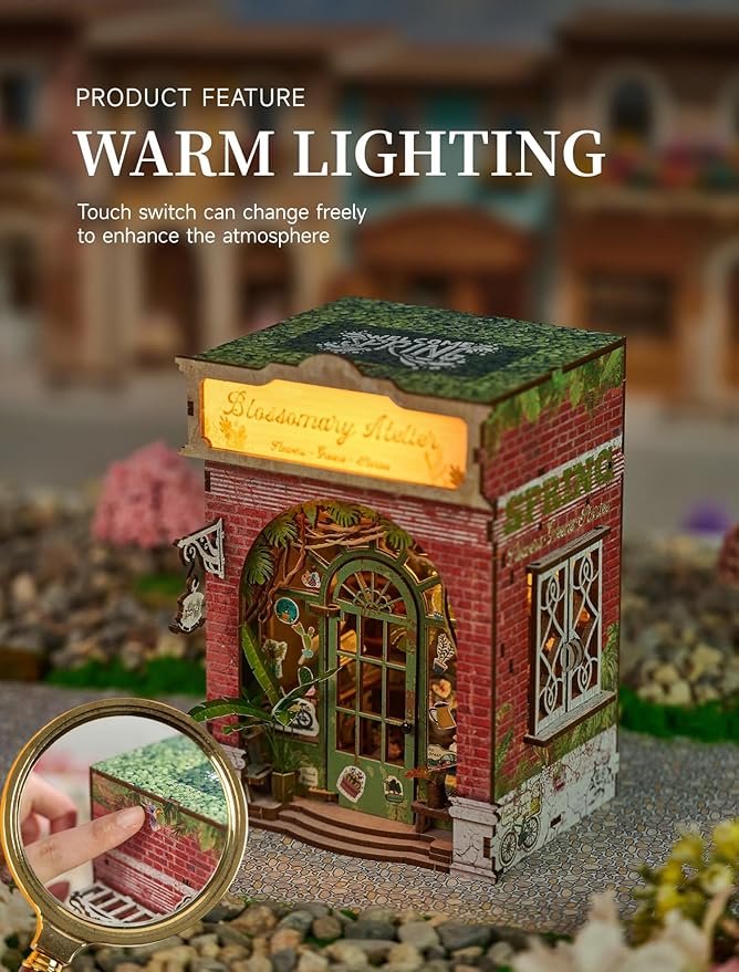 DIY Miniature House Kit,Flower Shop Miniature Dollhouse Kit with LED & Furniture,Mini Diorama House Building Kit for Adults Beginners,Tiny House Mini Model Kit 3D Wooden Crafts,Bookshelf Decor Gifts