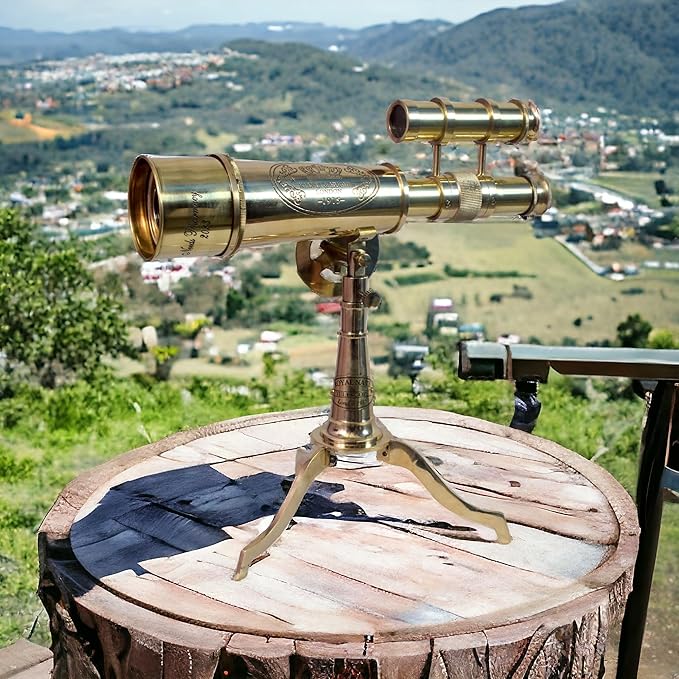 Vintage Telescope on Tripod Stand DF Lens Antique Desktop Brass Telescope Royal Antique Finish Spyglass Nautical Beautiful On Brass Tripod Stand (Polished)