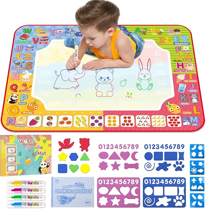 Water Doodle Mat 32 x 24 Inches Kids Water Painting Doodle Drawing Mat Toy Writing Free Coloring Extra Large Magic Educational Toys for Boys Girls Age 3 4 5 6 7 8 Year Old Christmas Birthday Present