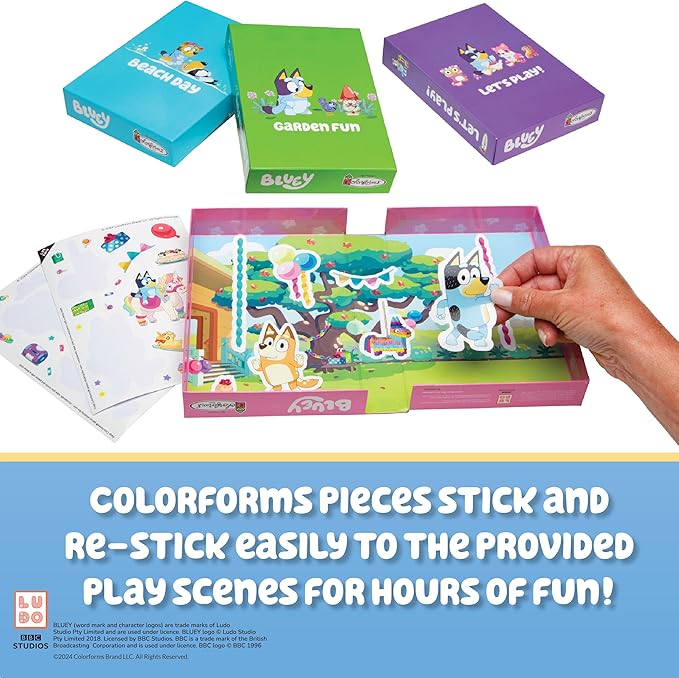 Colorforms Bluey Stickers Play Set Collection 4 Play Scenes with Repositionable Stickers, for Boys and Girls, Ages 3+
