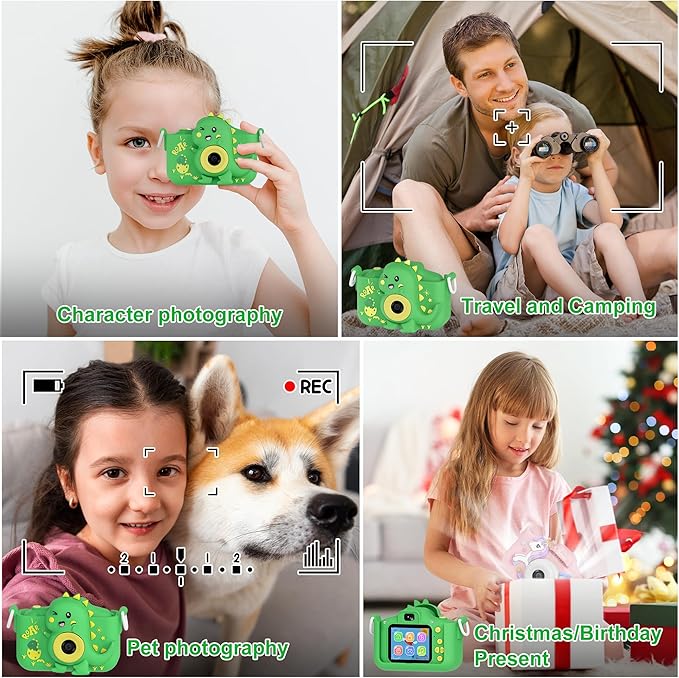 Contixo KC3A Kids Digital Camera - 1080P Toddler Camera with Selfie Mode, Games, Sound Recording, 8X Zoom, 32GB SD Card, USB-C Rechargeable Educational Toy for Boys Girls Ages 3-8, Green