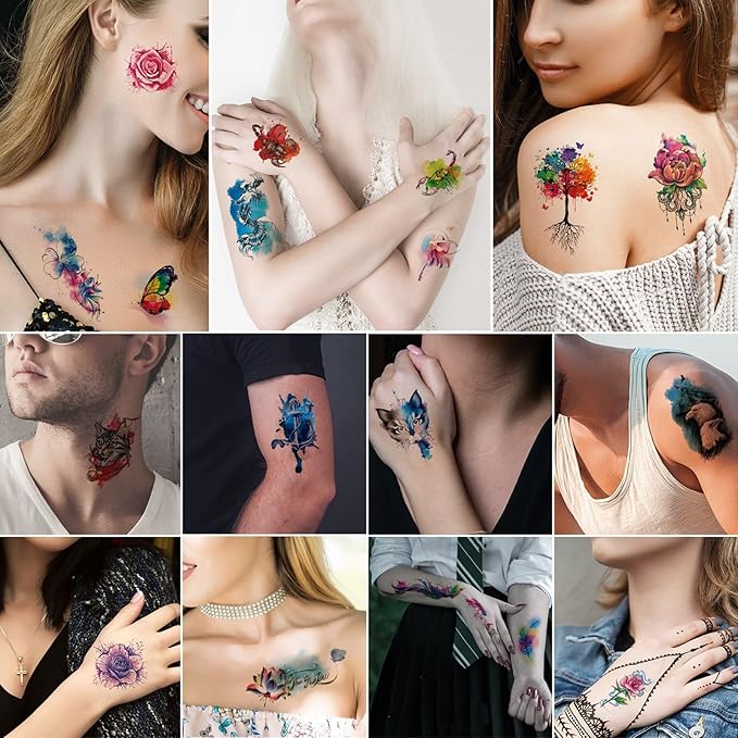 86 Sheets Temporary Tattoo, 14 Sheets Large Half Arm Fake Flower Cat Owl Lion Tattoos, 72 Sheets Tiny Waterproof Semi Permanent Temporary Tattoos Realistic for Women Girls Kids Adults