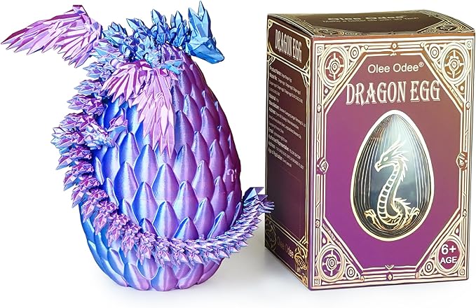 3D Printed Dragon Eggs with Articulated Fly Dragon Inside, Collectible Figurines Fidget Toy for Adults Kids Birthday Easter Christmas White Elephant Gifts for Friends Colleagues(Blue Pink, L Size)