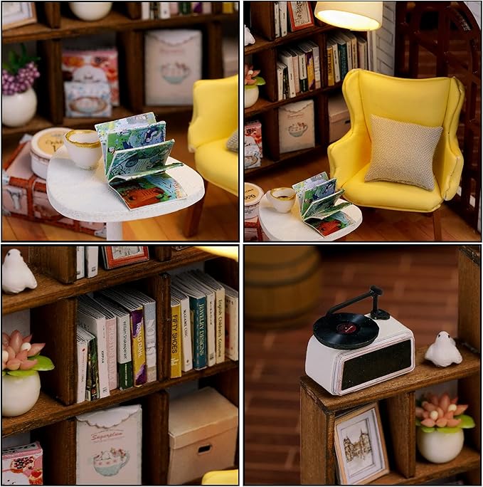 CUTEROOM DIY Doll House Miniature Furniture Wooden House Kit with Dust Cover & LED Light and Accessories-Leisure Moment