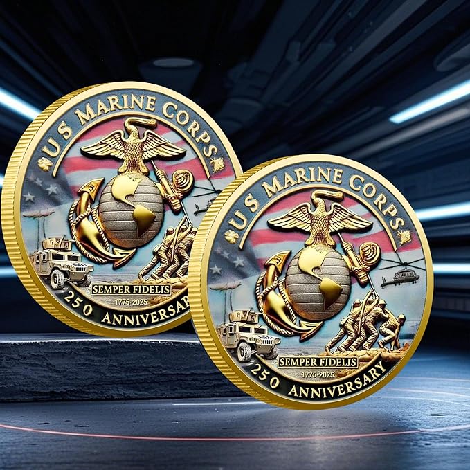 USMC 250th Anniversary Challenge Coin (1.57 Inch) – Double-Sided Collectible Military Coin for Veterans, Active Duty & Marine Corps Enthusiasts (5PCS)