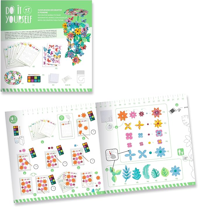 DJECO DIY Springtime Mobile Craft Kit - Create Your Own Hanging Flower & Butterfly Decoration for School or Gifts - Fun & Creative for Family & Friends, Boys & Girls, DIY Art Spring Kit for Kids 7+