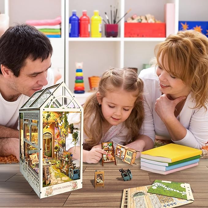 Book Nook with LED Light - 3D Puzzles for Adults, DIY Miniature House Kit, Exquisite Bookshelf Decor, Book Shelf Decor, Perfect, Dollhouse Book Nooks - Sylvia Garden