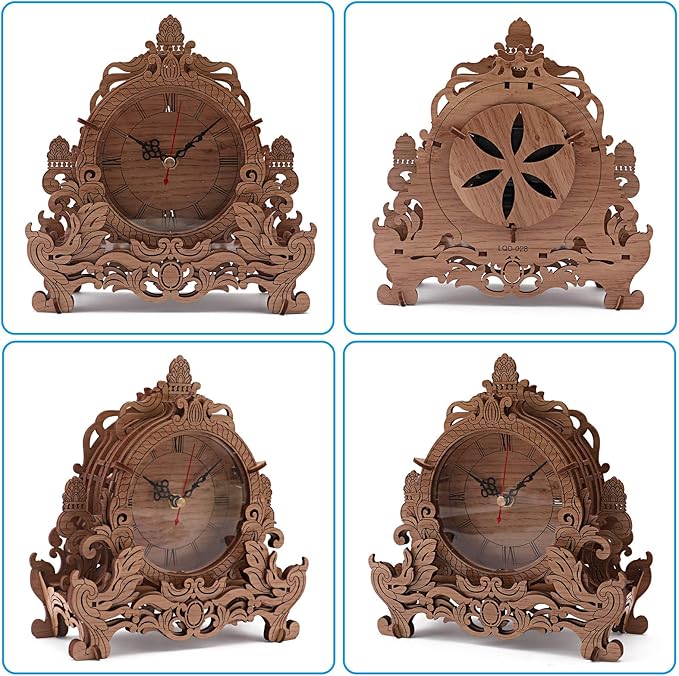OWNONE1 Wooden 3D Puzzle Clock Model Kit for Adults, DIY Desk Clock, Dark Wooden 3D Puzzles, Crafts Gifts for Kids Children