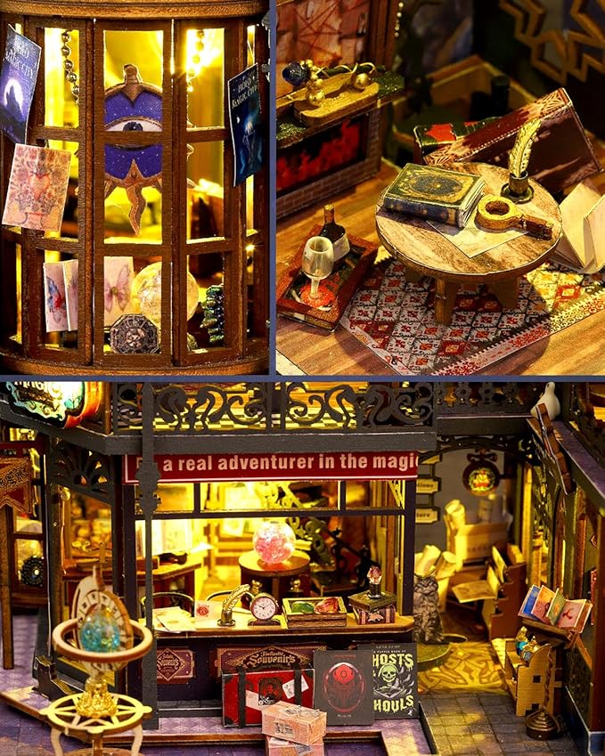 Miniature House Kit Magic City Ⅱ, DIY Miniature Dollhouse Kit for Adults, Tiny House Unique Decor with LED Lights, Wooden Craft Mini Model Kits, Birthday Gift for Teens Family Friends