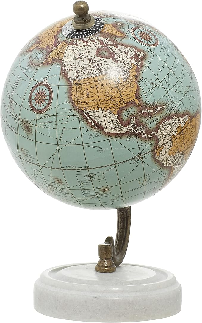 Deco 79 Marble Globe with Marble Base, 5' x 5' x 8', Teal