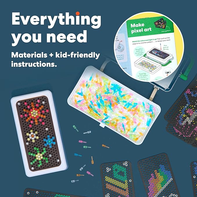 KiwiCo Pixel Art Kit for Kids 5-8 Years Old | DIY Arts & Crafts Lightbox with Reusable Templates, Illuminated Designs & 20+ Pixel Art Creations | Travel-Friendly Gift for Boys & Girls