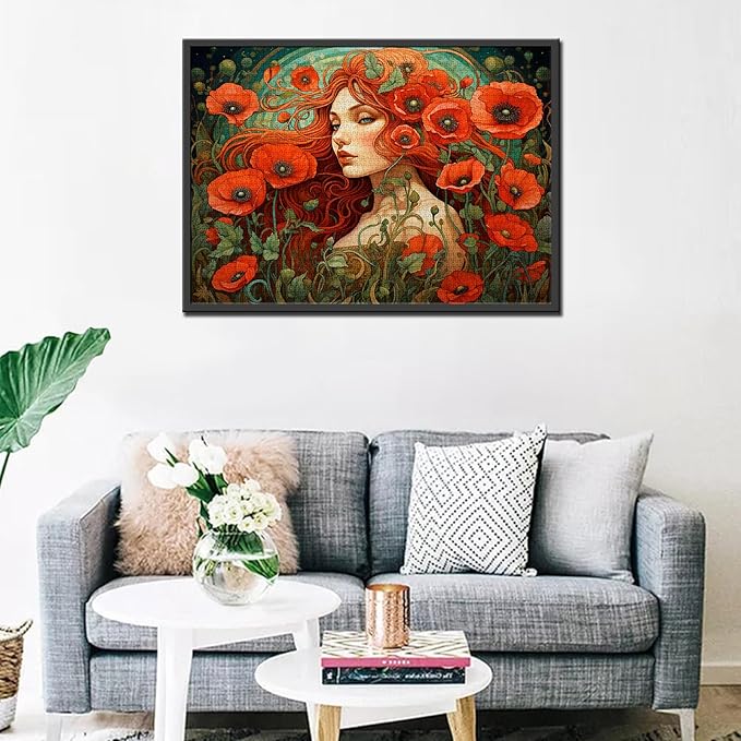 Tucocoo 1000 Piece Jigsaw Puzzles for Adults Red Poppies Painting Jigsaw Puzzle Flowers Woman 1000 Pieces Puzzles for Challenging Family Activity Game Floral Abstract Art DIY Puzzle Wall Decor Gifts