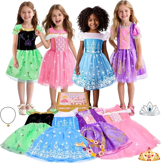 Meland Princess Dress Up - Dress Up Clothes for Girls with Toys,Christmas Birthday Gift for Toddler Girls 3,4,5,6,7,8 Years