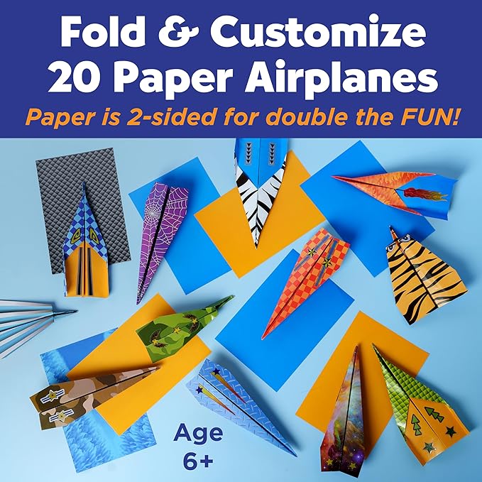Creativity for Kids Paper Airplane Squadron - Create 20 Paper Airplanes, Crafts for Boys and Girls, Stocking Stuffers and Gift for Boys, Kids Activities (Ages 6+)