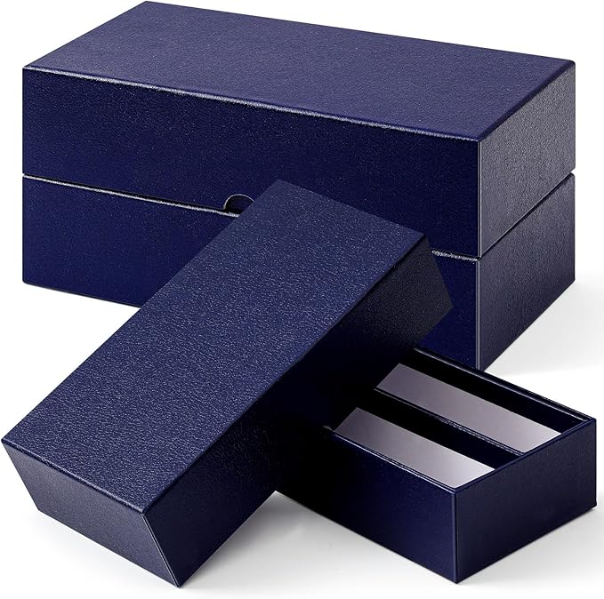 Henoyso 3 Pcs Double Row Coin Box Holders for Collectors Storage Supplies Collecting Coin Cases, 9 x 2 x 2 Inch About Half Box Cases(Navy Blue)