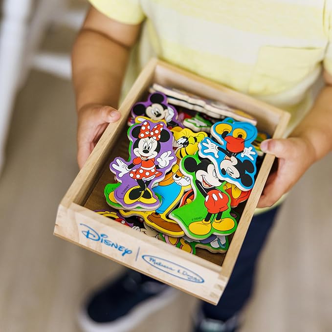 Melissa & Doug Disney Mickey Mouse Wooden Character Magnets (20 pcs) Toys for Disney Fans, Mickey Mouse Fridge Magnets, Pretend Play & Toddler Toys for Kids Ages 2+