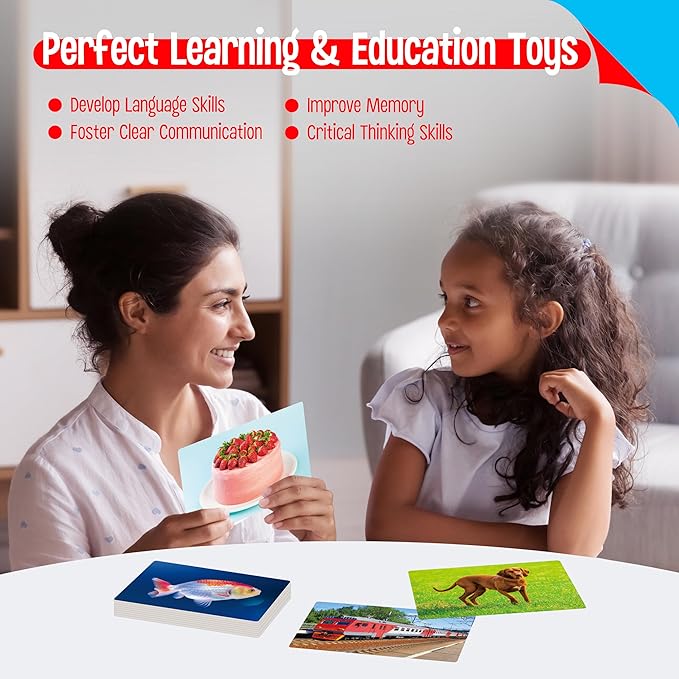 50 Noun Flashcards, Picture & Word Photo Cards Language Builder Visual Aid Language Learning Tool for Autism, ESL Teaching Materials for Adults, Non-Verbal Children Vocabulary Builder for Kids
