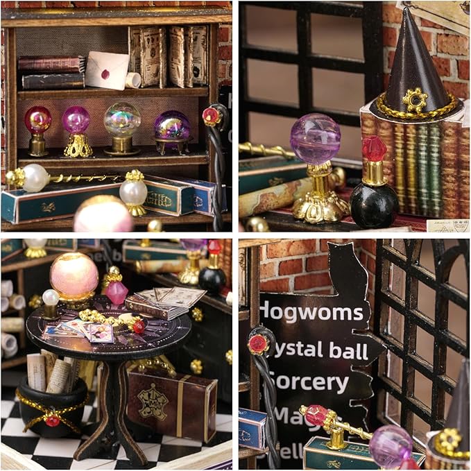 Miniature House Kit, CUTEROOM Tiny House Kit Wooden Dollhouse Kit Mini House Making Kit with Dust Cover, DIY Dollhouse Kit Birthday Gift (Moon Magic)
