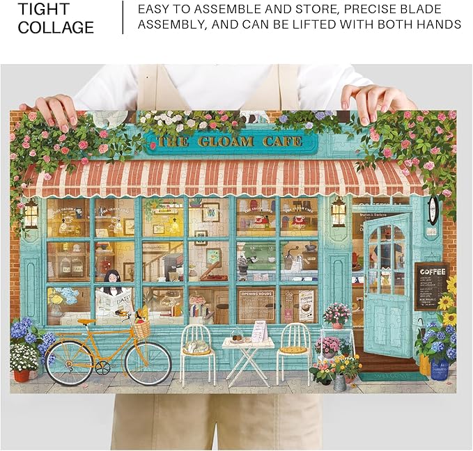 MOMIBOOK Puzzles for Adults 1000 Pieces Jigsaw Puzzles of Corner Coffee Shop, Painting Image Store Puzzle Difficult Challenging Hard Impossible Puzzle Unique Funny Party Christmas Birthday Gifts