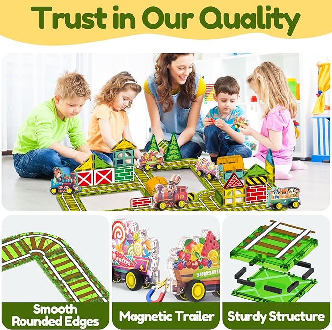 Oriate Magnetic Tiles, Stem Toys Magnetic Blocks for Kids, Educational Learning Magnet Tiles Toys, Construction Kids Games Christmas Birthday Gifts