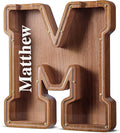 Summidate Customized Name Large Wooden Piggy Bank for Kids Boys Girls Alphabets Letter A-Z Coins Bills Money Change Bank Box Initial on Clear Cover (Laser Engraved) (Alphabet-M, Personalized-12)