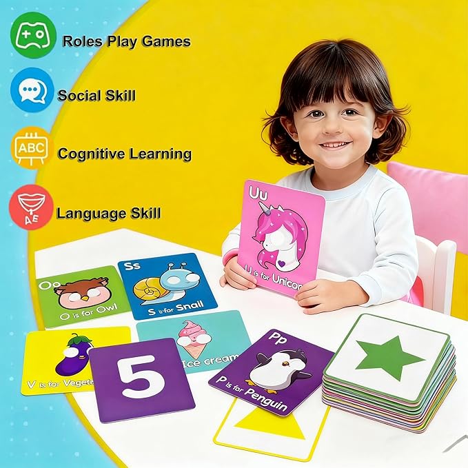 46 PCS Alphabet Flash Cards,Giant ABC Animal Flash Cards for Toddler,46 Lowercase and Uppercase Letter Cards,Educational Learning Games for Kids,Preschool Kindergarten Toys