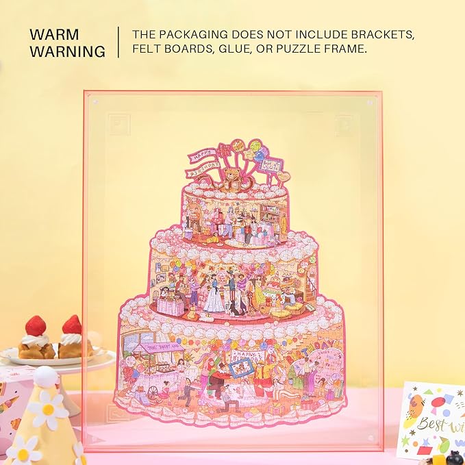 MOMIBOOK Puzzles for Adults 481 Pieces Irregular Jigsaw Puzzles of Birthday Cake Cabin, Painting Image Chinese Challenging Hard Impossible Puzzle Unique Funny Party Christmas Birthday Gifts