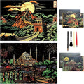 Scratch Art for Adults & Kids-Scratch Painting Craft Kit (16x11 in)|Foil Engraving Art Set|Stress Relief Gift for Travel Lovers,Craft Lovers|Creative Scratch Art Home Decor(Great Wall&Blue Mosque)