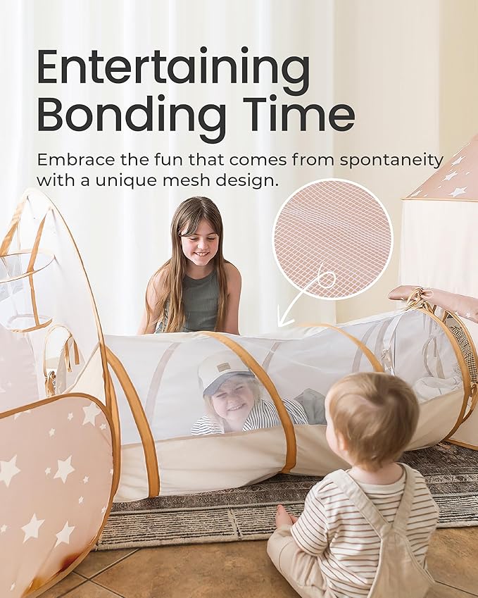 Tiny Land Play Tunnel and Ball Pit for Toddlers, 5pcs Indoor Playground - Foldable Pop Up Tents with Carry Bag, Outdoor Playhouse with Crawling Toys & Play Tent, Gift for Boys and Girls
