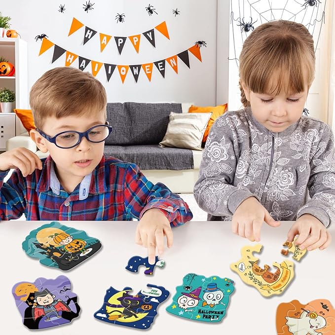 Halloween Party Favor for Kids - 24 Pack Jigsaw Puzzles in Theme Designs for Trick or Treating, Goodie Bag Filler, Miniatures Novelty Toy, School Classroom Rewards