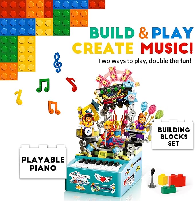 STEM Piano Music Building Block Set with Light & Sound, Real Playable Building Toys for Kids Ages 6+, Birthday Gift & Room Décor, DIY Creative Toys for Kids & Adults