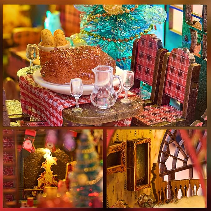 Book Nook Kit, DIY Miniature House Kit Book Nook, 3D Wooden Puzzle Bookshelf Insert Bookends DIY Model Building Kits for Adults Teens Creative (Songs of The Snowy Night)