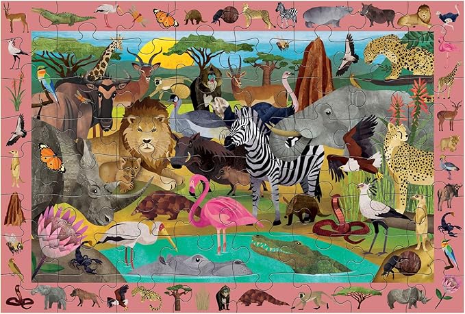 Mudpuppy African Safari — 64 Piece Search & Find Puzzle Jigsaw Puzzle Featuring Diverse Safari Animals and Over 40 Hidden Images to Find for Ages 4+