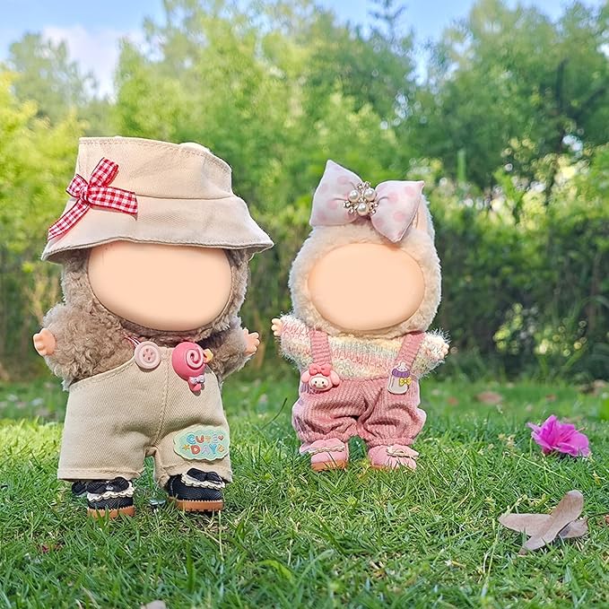 Clothes for 17cm Doll, 3 PCS Cute Pink Hair Clip & Jumpsuits Set, Dress up Outfit Exquisite Accessories for Dolls