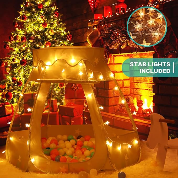 Baby Ball Pit for Toddler: with Star Lights - Pop Up Princess Play Tent for Kids - Indoor Outdoor Baby Girl Toys Birthday Gifts - NO Balls (Grayish Green Tent)