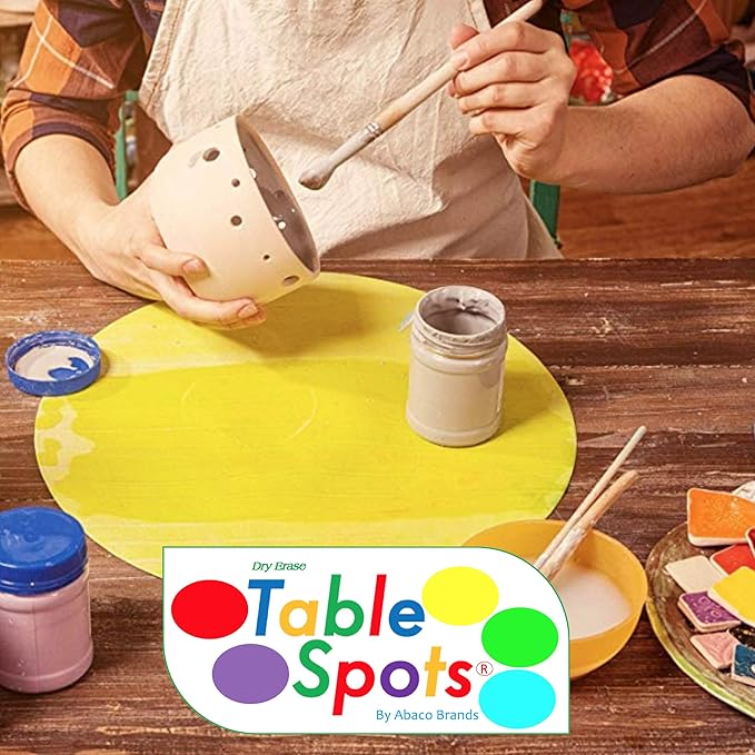 New Larger Size! | The Original Table Spots for Teachers | No Staining, No Shadowing, Complete Erase! Dry Erase, 10 Pack Multicolor Circles, Wall Stickers, Decals