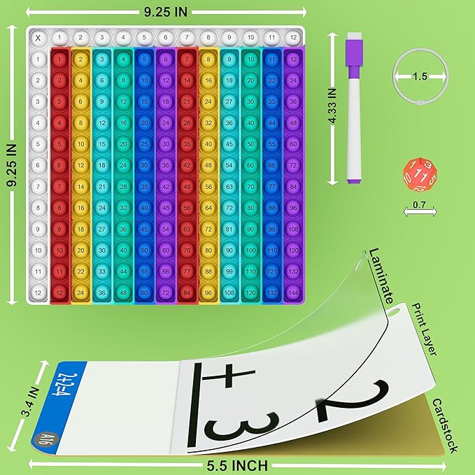 Math Games for Kids - Flash Cards for Kids - Pop it Practice with Addition, Subtraction, Multiplication & Division - Ideal for Math Learning and Skill Building.