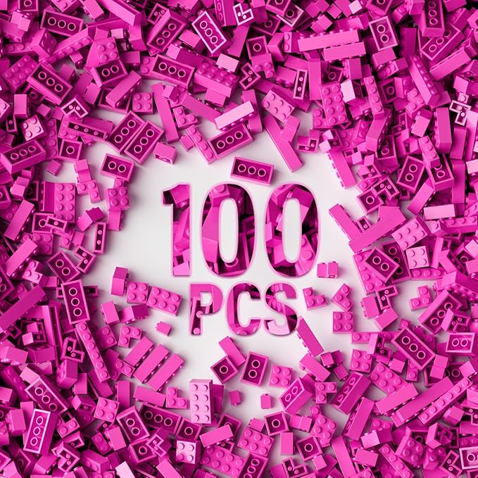 100 Piece Classic Building Blocks, Compatible with Lego, Pink