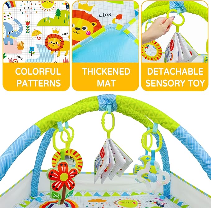 Dr.Rapeti Baby Play Gym Mat with Ball Pit Activity Gym Center Tummy Time Mat Thickened Mat Sensory Exploration Motor Skill Development for Newborn Infant Baby Toddlers