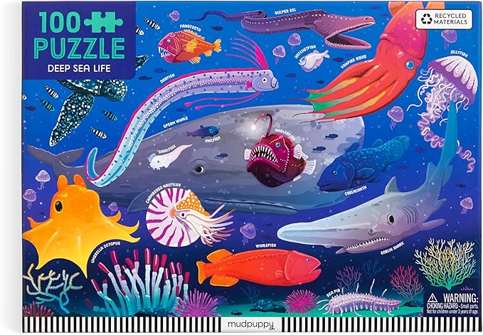Mudpuppy Deep Sea – 100 Piece Jigsaw Puzzle with Colorful and Fun Illustrations of Ocean Creatures for Children Ages 5 and Up