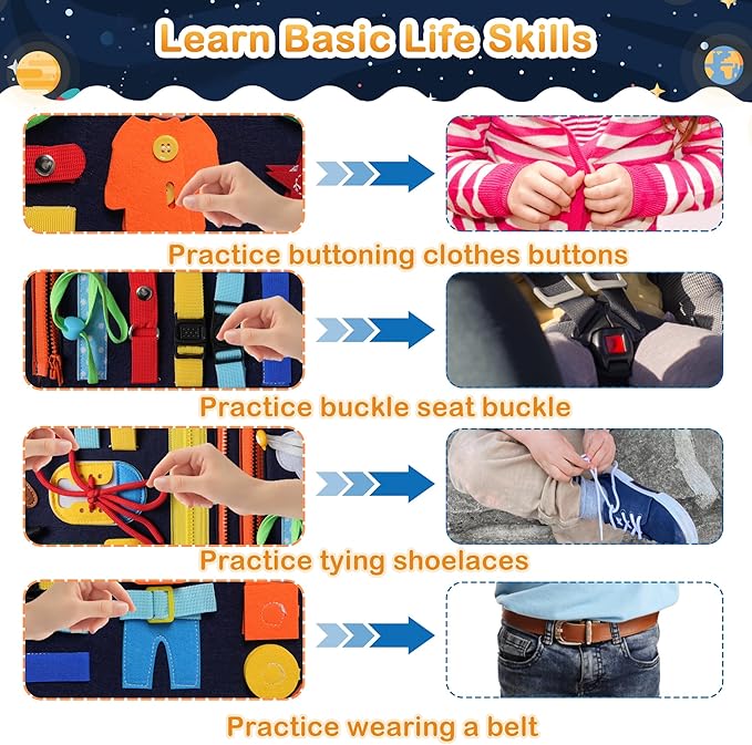 Toddler Busy Board Montessori Toys: for Toddlers 1-3 Year Old Educational Activity Book Sensory Board Travel Toy Ages 2-4 3-5 Learning Fine Motor Skills Preschool Quiet Book Gift for Boys Girls Kids