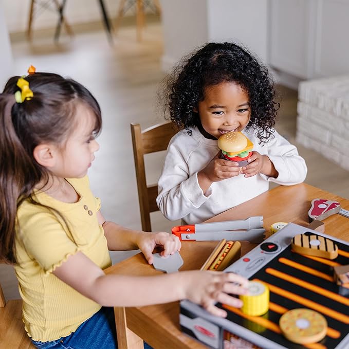 Melissa & Doug Grill and Serve BBQ Set with Pretend Play Toy Food & Kids Play Kitchen Accessories, Preschool Learning Toys for Girls & Boys 3+