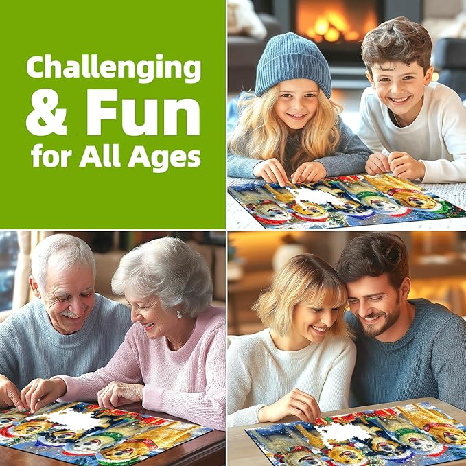Christmas Dogs Puzzles for Adults 500 Pieces Winter Holiday Scene with Golden Retrievers Fun Animal Jigsaw Puzzles with Letters On Back Family Challenging Festive Puzzles Game for Seniors Adults