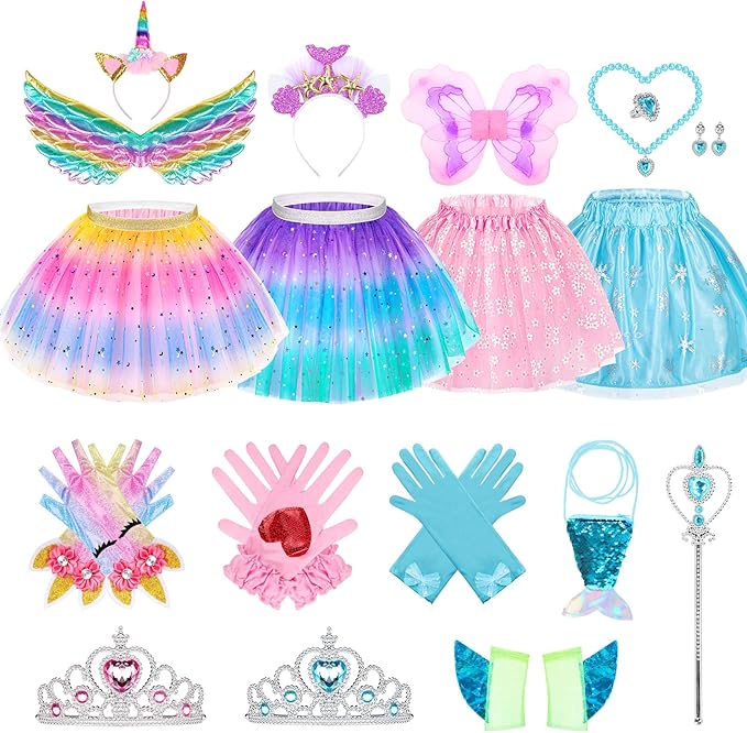 Little Girls Dress Up Costume Set, Fairy and Mermaid Princess Dress Up Clothes Pretend Play Costume for Toddler Girl 3 4 5 6
