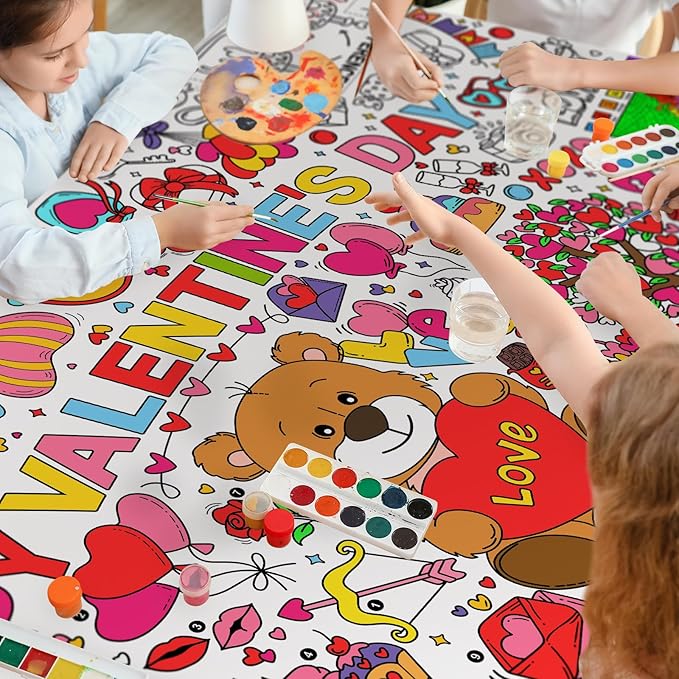 Valentine's Day Activity Poster - 31.5 x 72 Inches, Valentine-Themed Happy Party Banner/Table Cover for School Parties and Special Events Decoration