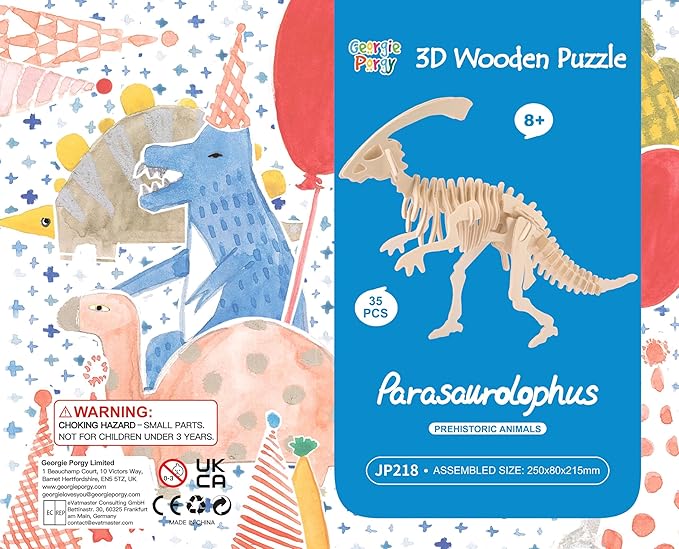 Georgie Porgy 3D Wooden Puzzles for Kids Toys Construction Woodcraft Kits DIY Model Puzzle Kits Birthday Gifts Pack of 3 (Parasaurolophus Apatosaurus Triceratops)