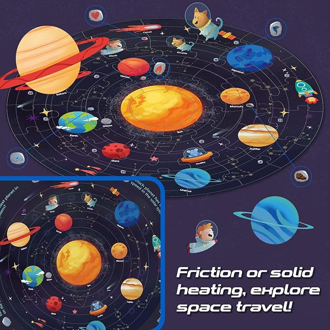 TAOZI&LIZHI Solar System Puzzles for Kids Ages 4-6, 6-8, Large 48 Pieces Round Space Planets Toddler Puzzle Age 2-4, Jigsaw Floor Puzzles for Kids Ages 3-5, Puzzles Gifts for Boys Girls Children