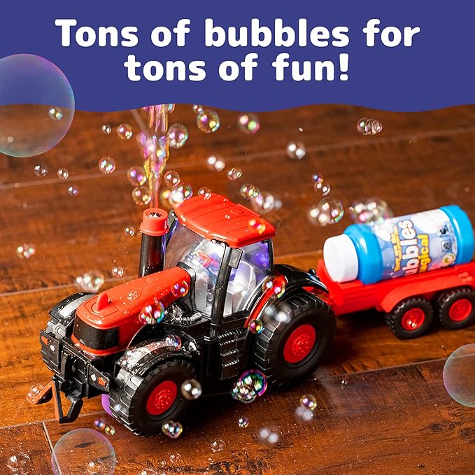 Prextex Bump & Go Bubble Blowing Farm Tractor Toy Truck with Lights, Sounds, and Action for Toddlers - Bubble Solution Included with Toy Tractors - Kids Tractor Toys for 2 Year Old Boy to 3+ Years Old